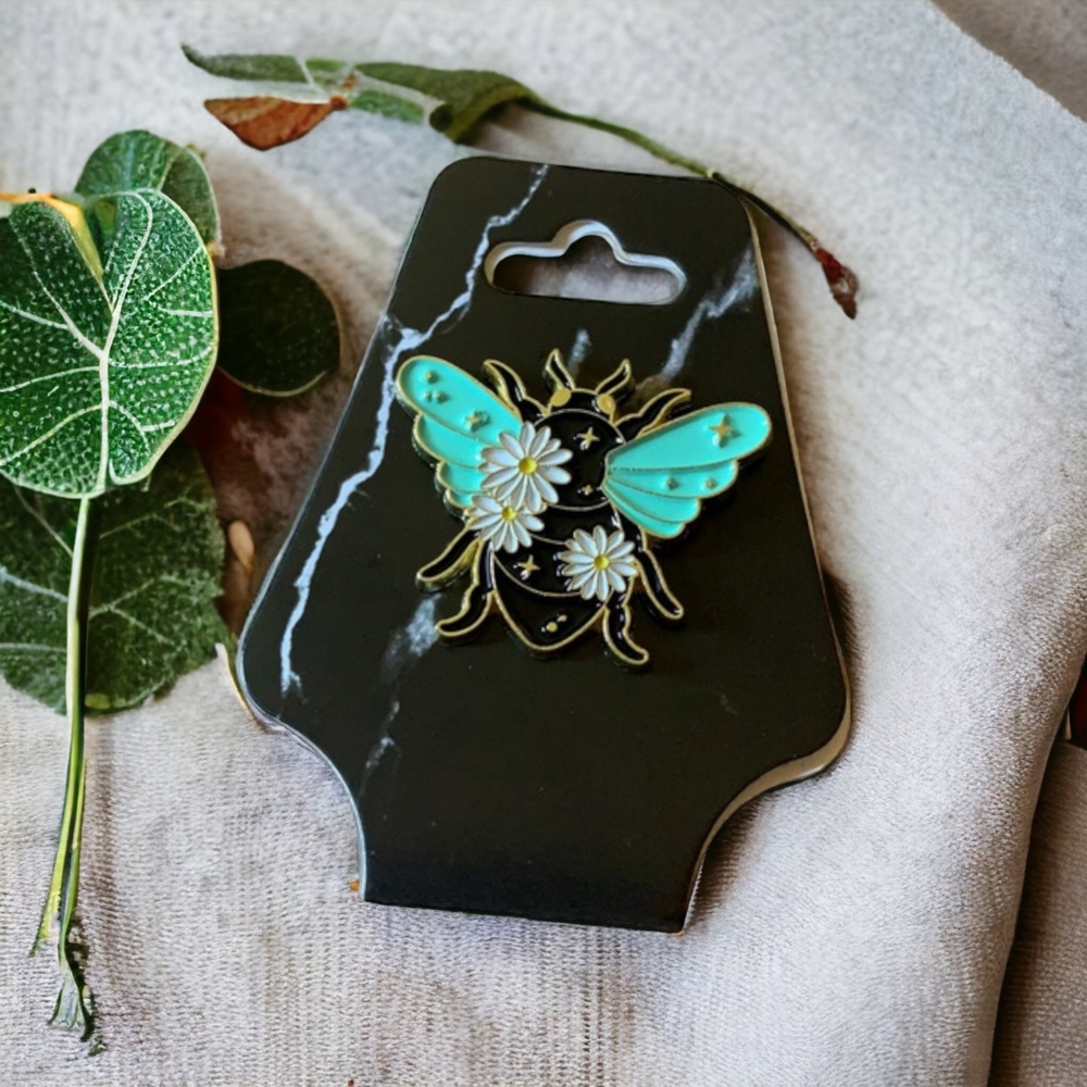 Floral Bee Black and Gold Alloy Enamel Brooch/Pin